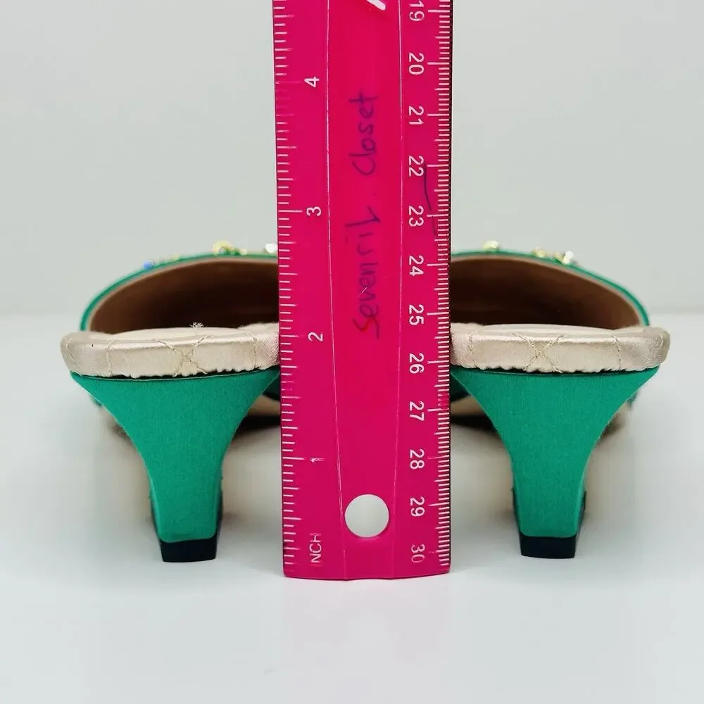 NIB Gucci Horsebit Crystals Satin Mules IT 36 US 6 Slip On Emerald Green Sandal - Picture 11 of 15